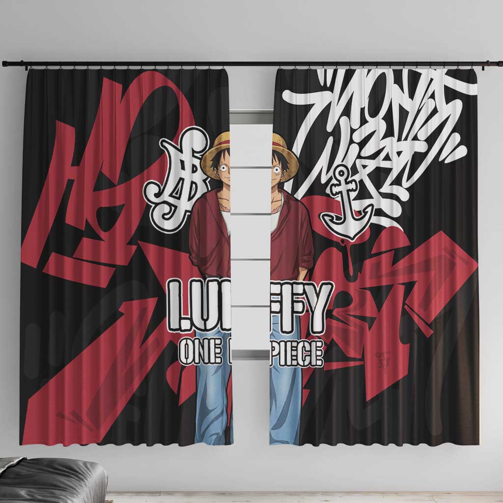 Monkey D. Luffy One Piece Window Curtain Graffiti Street Art Anime Collage