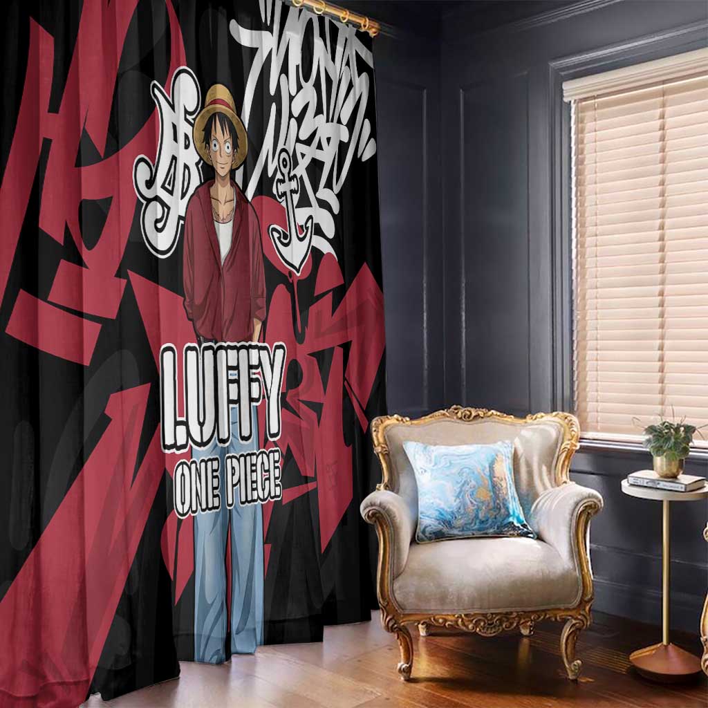Monkey D. Luffy One Piece Window Curtain Graffiti Street Art Anime Collage