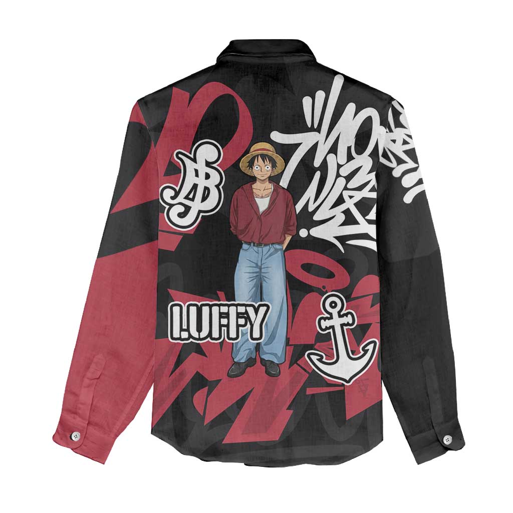 Monkey D. Luffy One Piece Women Casual Shirt Graffiti Street Art Anime Collage