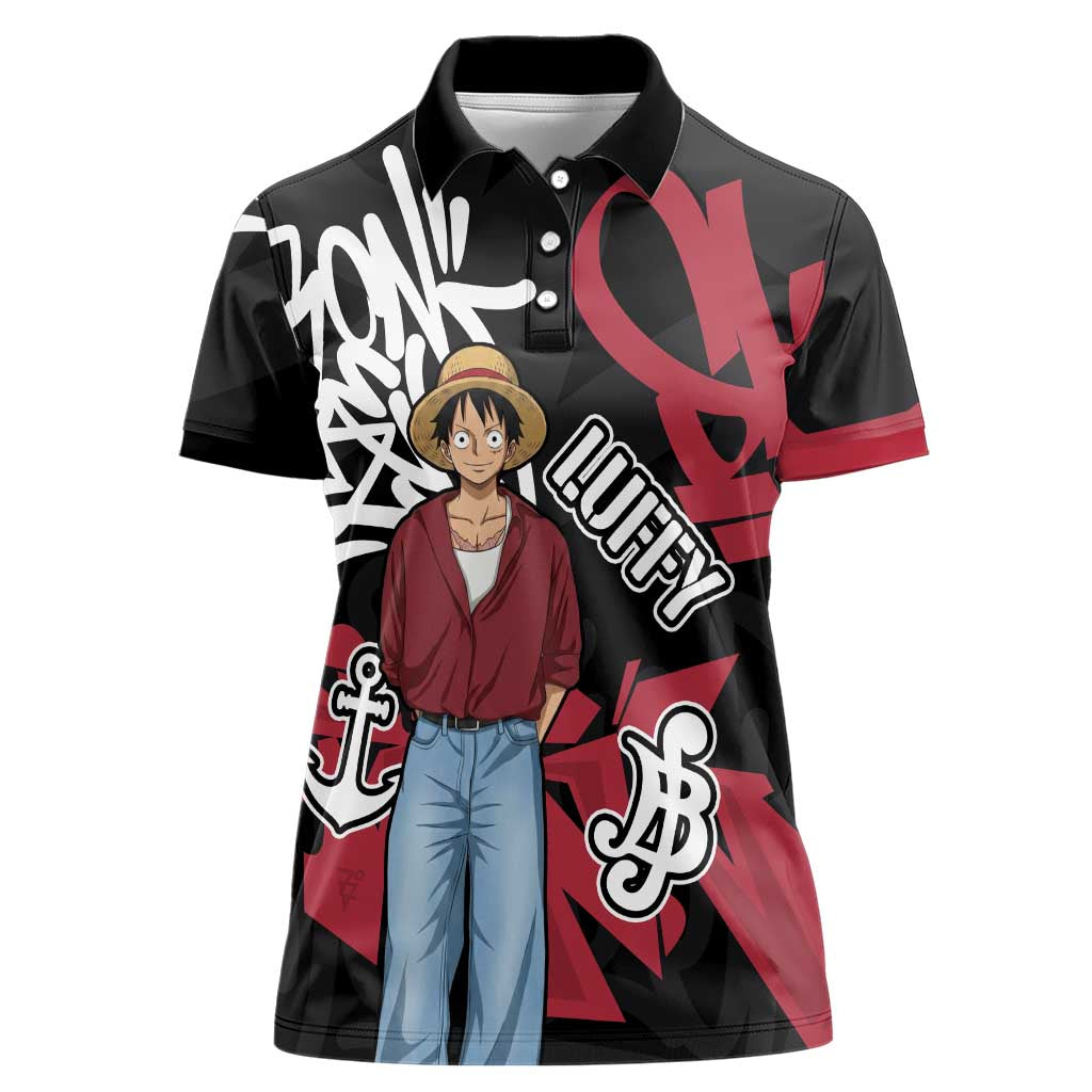 Monkey D. Luffy One Piece Women Polo Shirt Graffiti Street Art Anime Collage