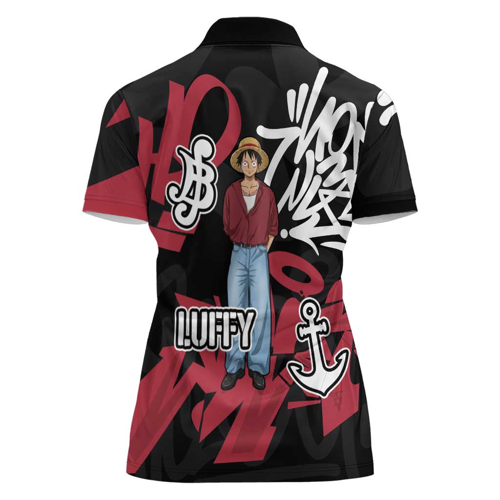 Monkey D. Luffy One Piece Women Polo Shirt Graffiti Street Art Anime Collage