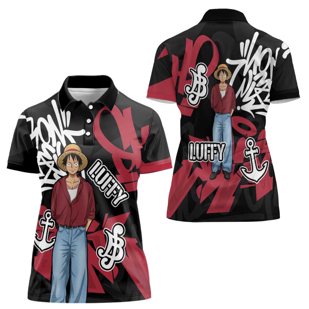 Monkey D. Luffy One Piece Women Polo Shirt Graffiti Street Art Anime Collage