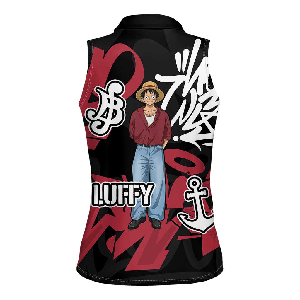 Monkey D. Luffy One Piece Women Sleeveless Polo Shirt Graffiti Street Art Anime Collage