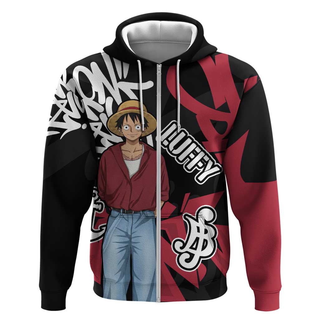 Monkey D. Luffy One Piece Zip Hoodie Graffiti Street Art Anime Collage