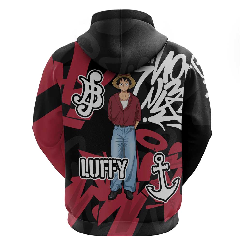 Monkey D. Luffy One Piece Zip Hoodie Graffiti Street Art Anime Collage