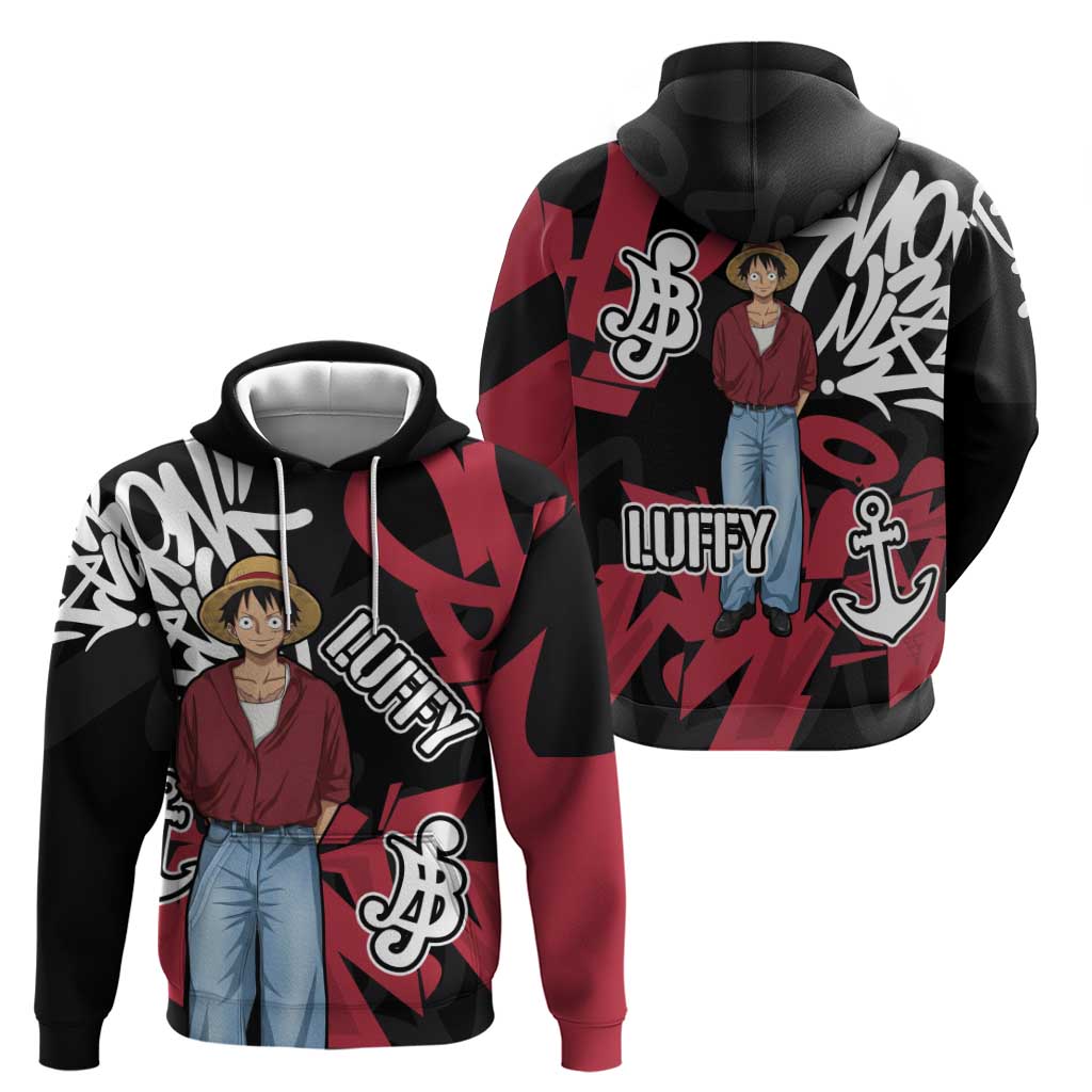 Monkey D. Luffy One Piece Zip Hoodie Graffiti Street Art Anime Collage