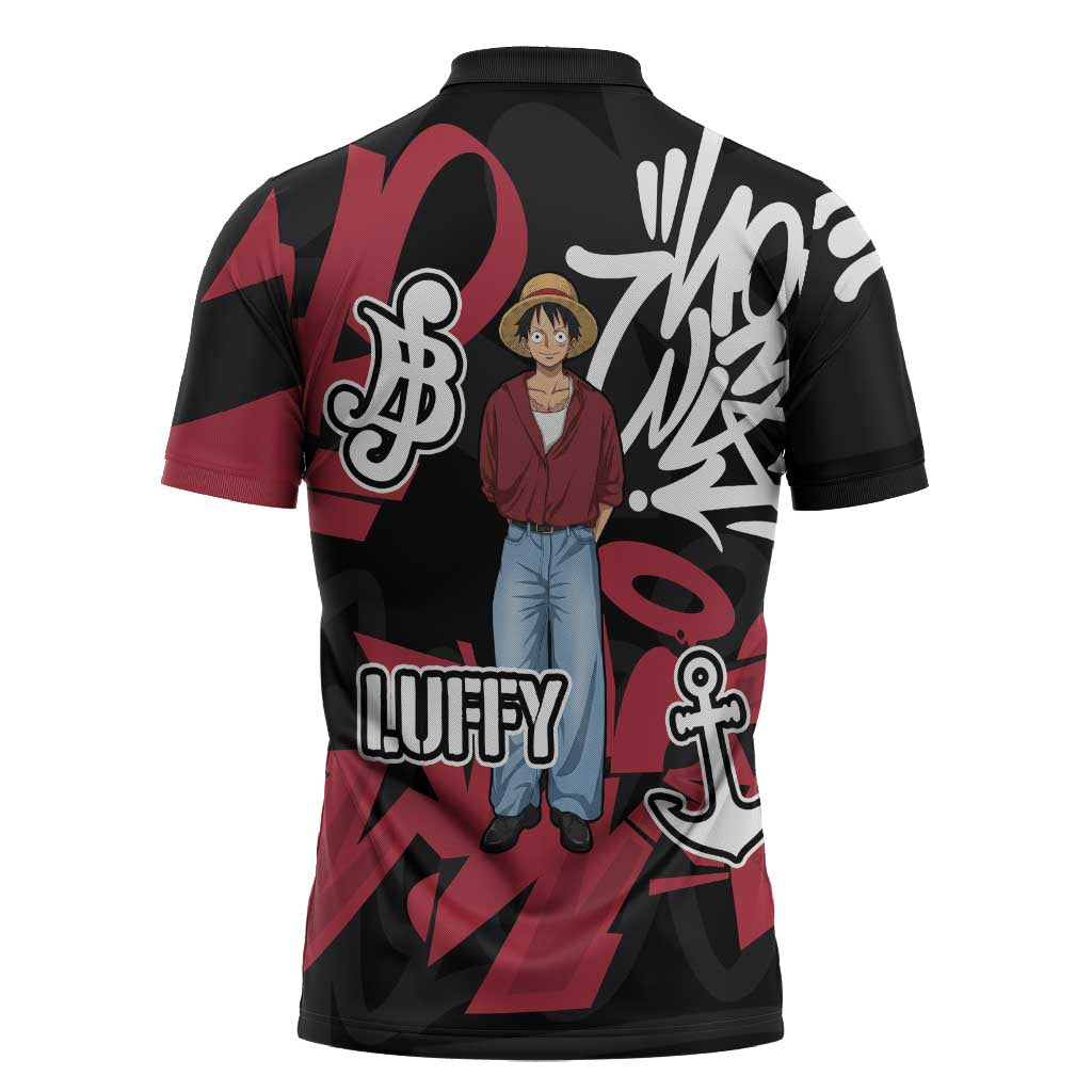 Monkey D. Luffy One Piece Zipper Polo Shirt Graffiti Street Art Anime Collage