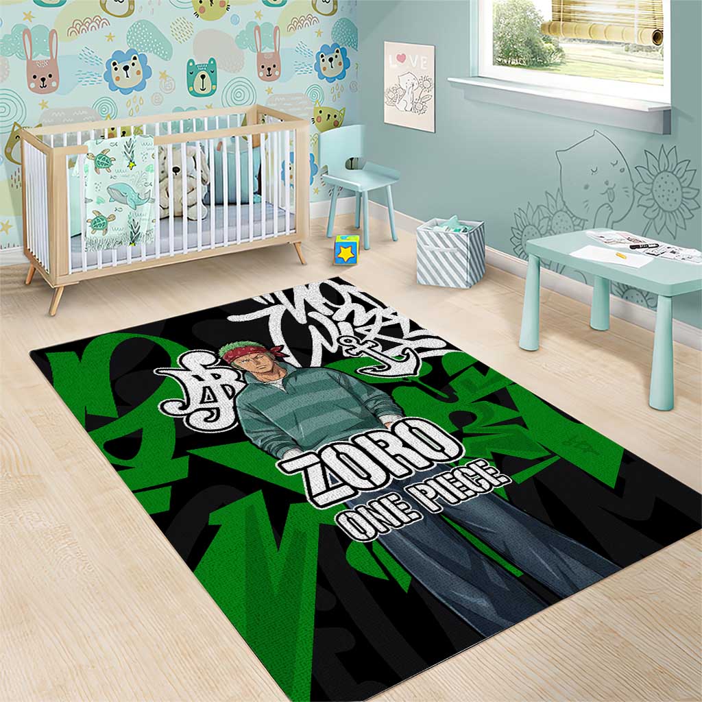 Roronoa Zoro One Piece Area Rug Graffiti Street Art Anime Collage