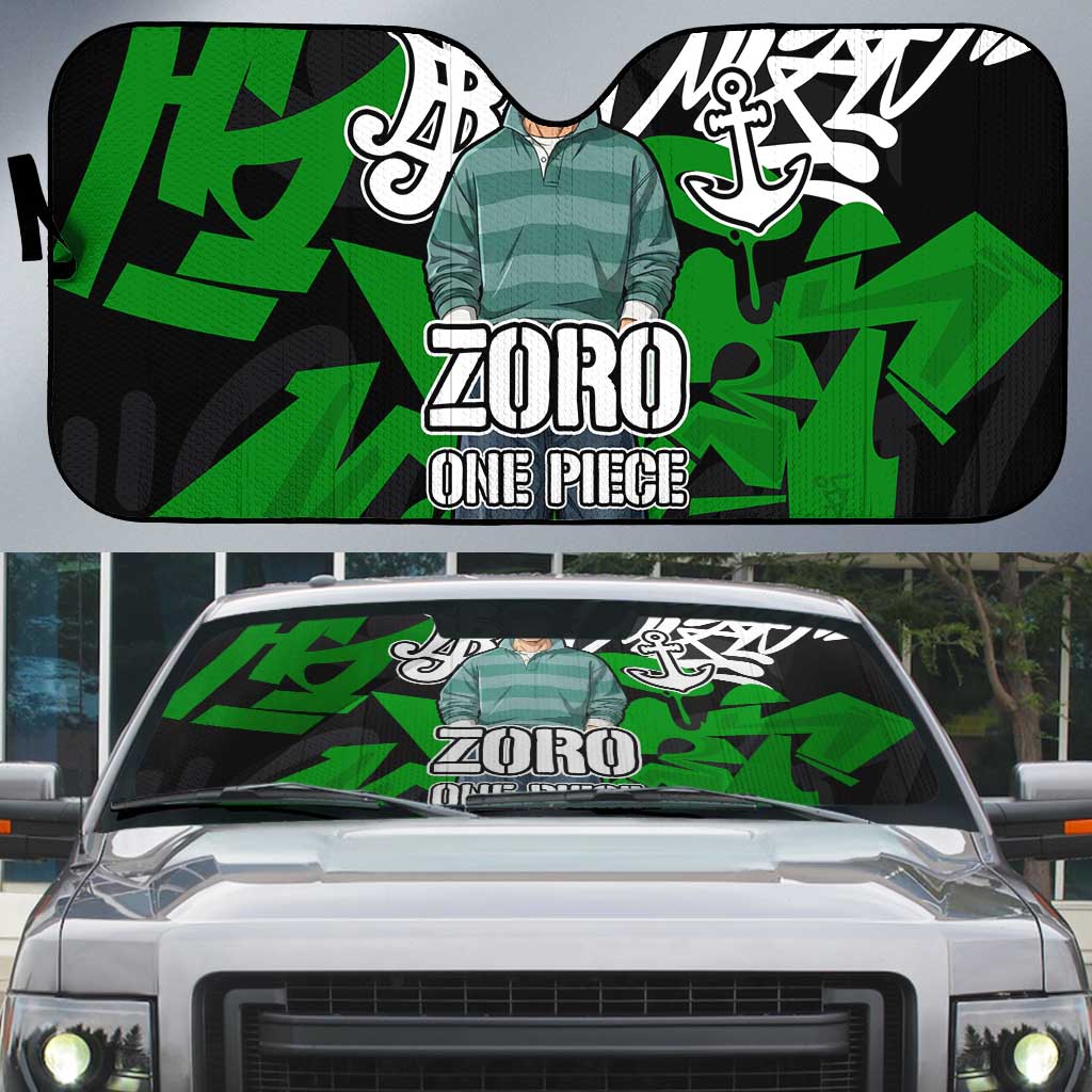 Roronoa Zoro One Piece Auto Sun Shade Graffiti Street Art Anime Collage