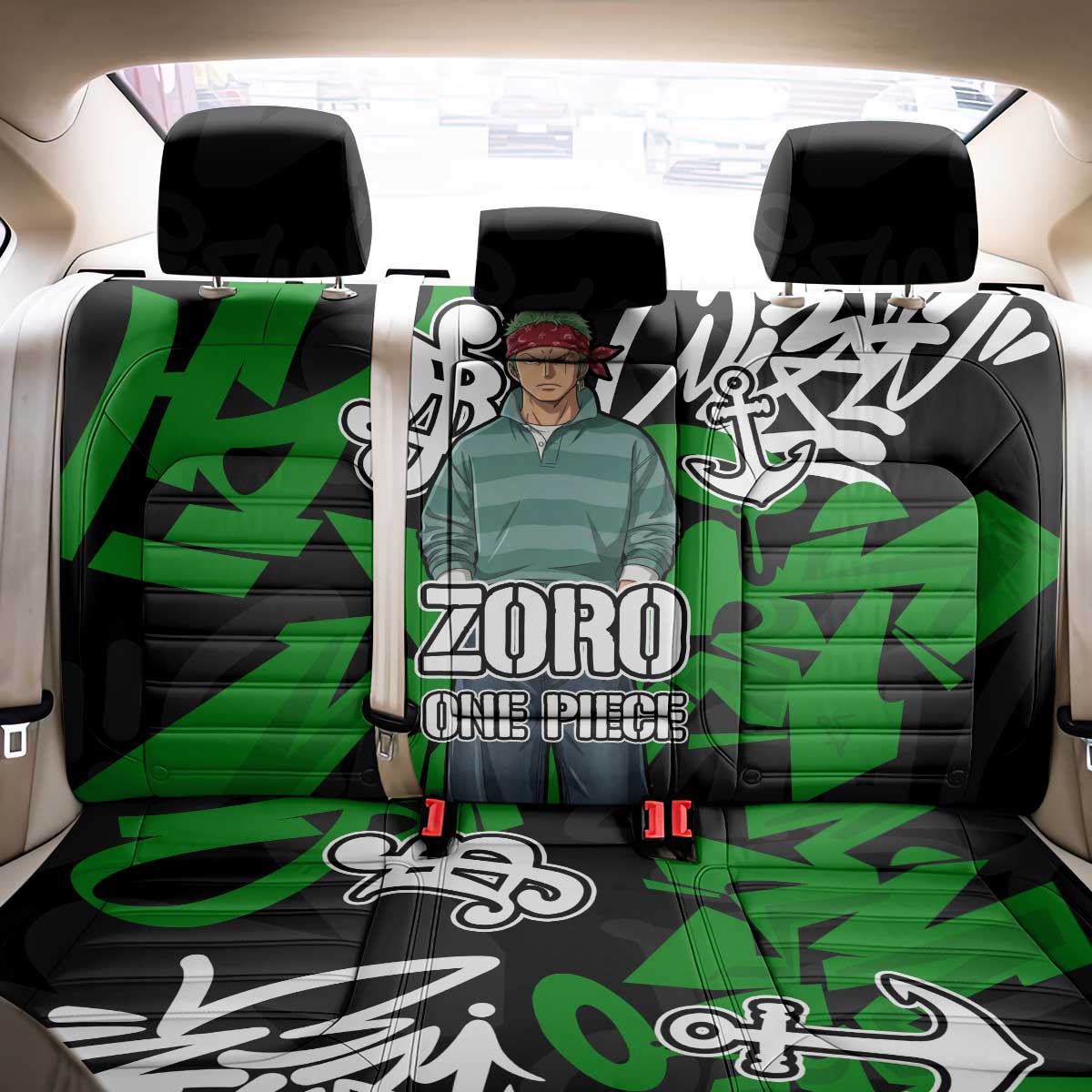 Roronoa Zoro One Piece Back Car Seat Cover Graffiti Street Art Anime Collage