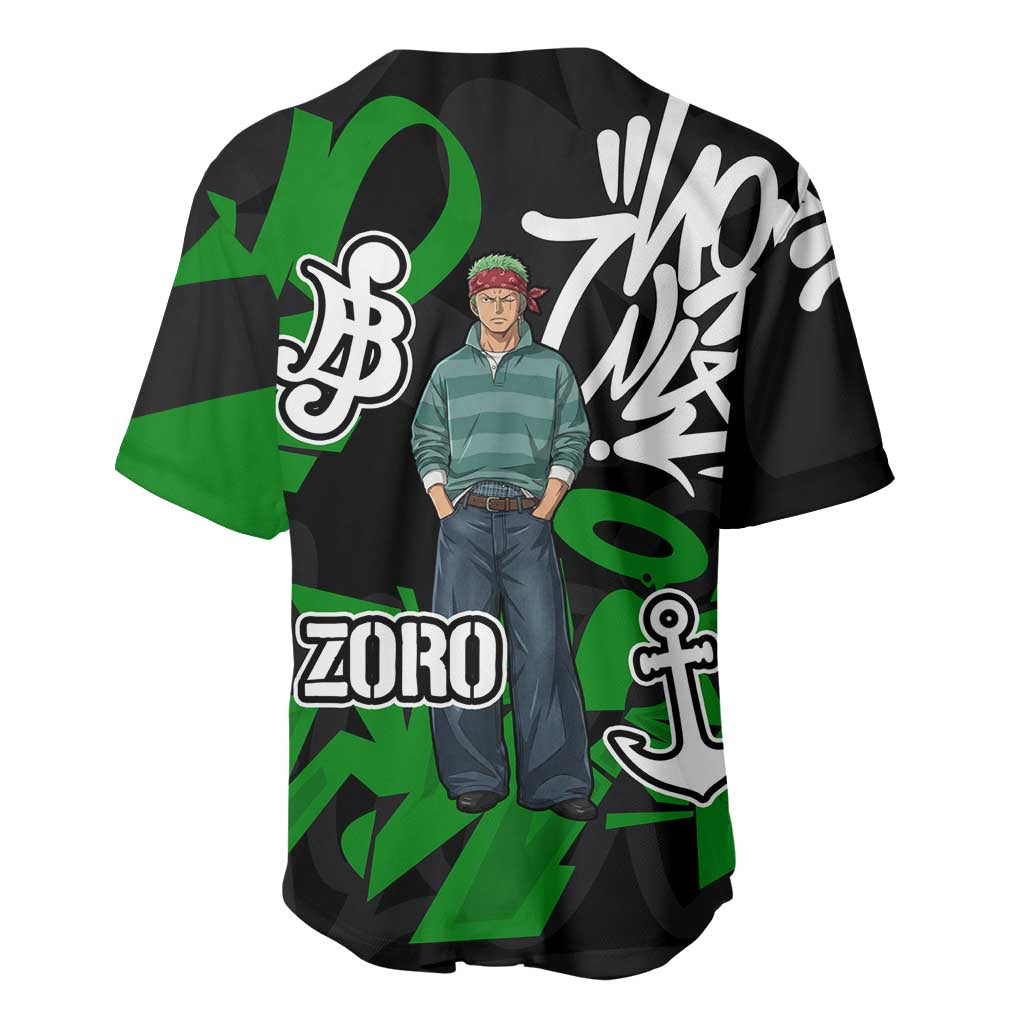 Roronoa Zoro One Piece Baseball Jersey Graffiti Street Art Anime Collage