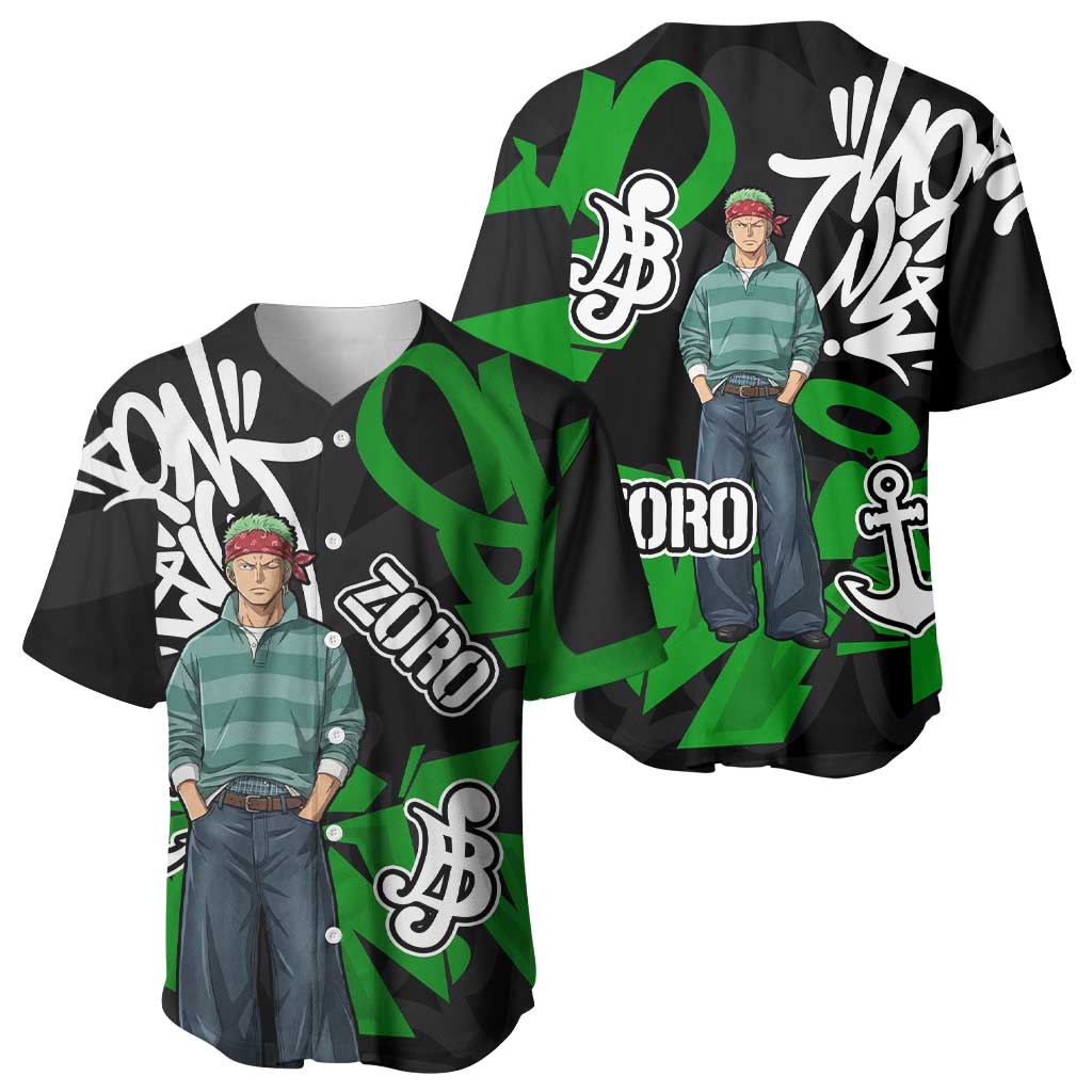 Roronoa Zoro One Piece Baseball Jersey Graffiti Street Art Anime Collage