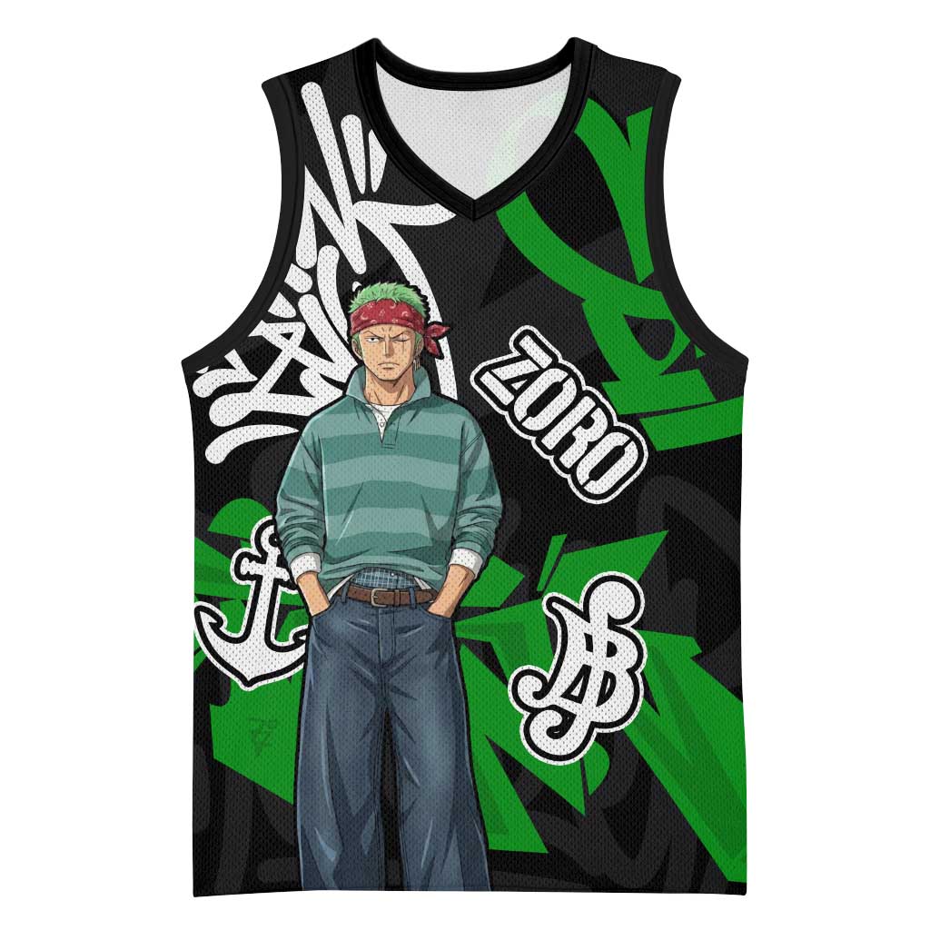 Roronoa Zoro One Piece Basketball Jersey Graffiti Street Art Anime Collage