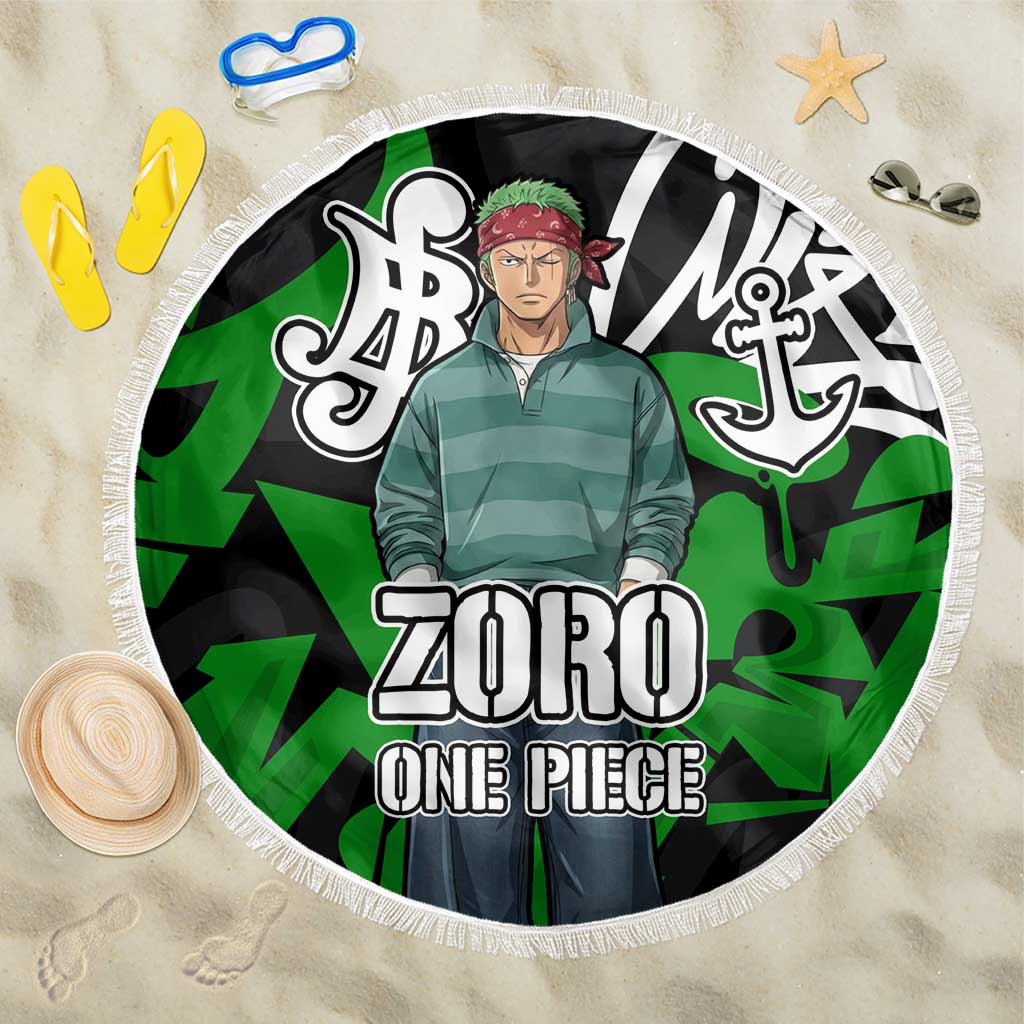 Roronoa Zoro One Piece Beach Blanket Graffiti Street Art Anime Collage