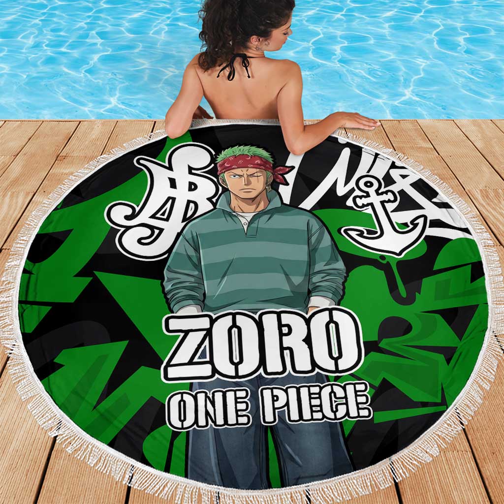 Roronoa Zoro One Piece Beach Blanket Graffiti Street Art Anime Collage