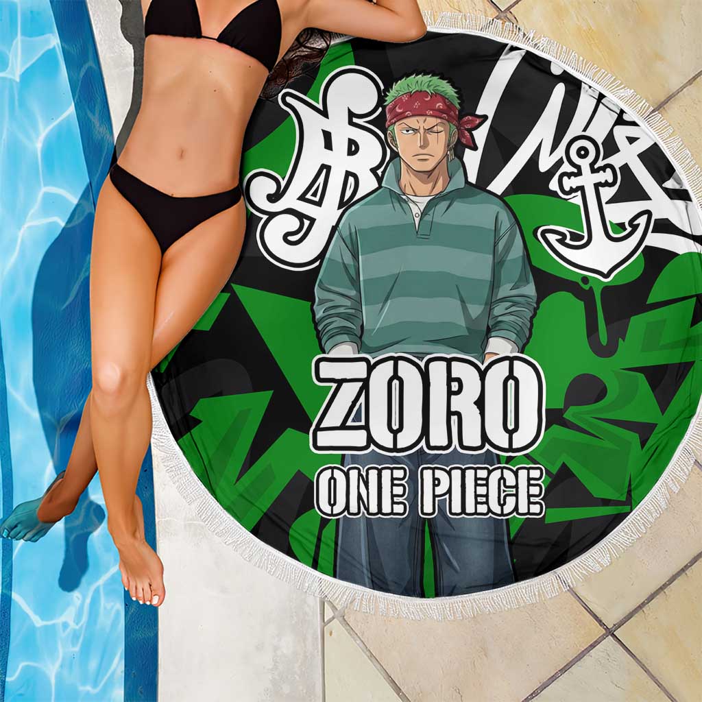Roronoa Zoro One Piece Beach Blanket Graffiti Street Art Anime Collage