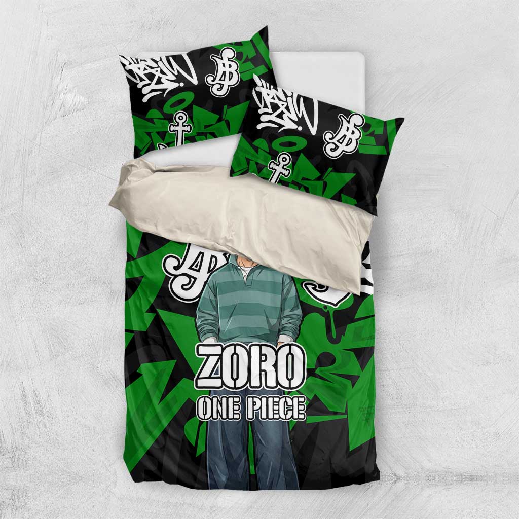 Roronoa Zoro One Piece Bedding Set Graffiti Street Art Anime Collage