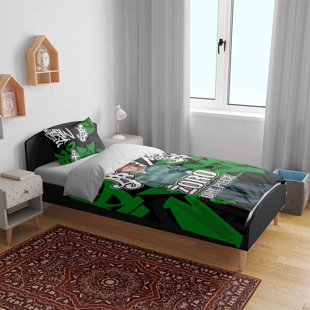 Roronoa Zoro One Piece Bedding Set Graffiti Street Art Anime Collage