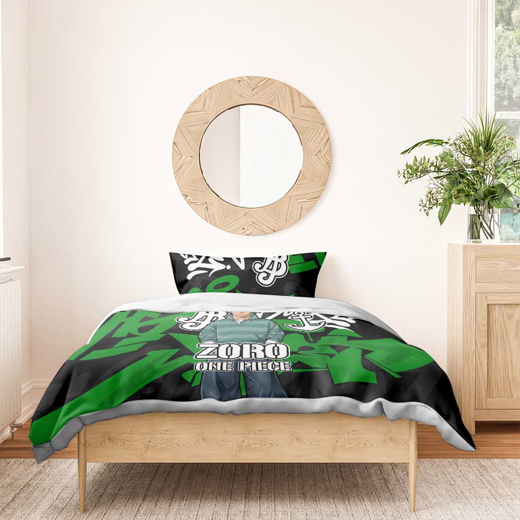 Roronoa Zoro One Piece Bedding Set Graffiti Street Art Anime Collage