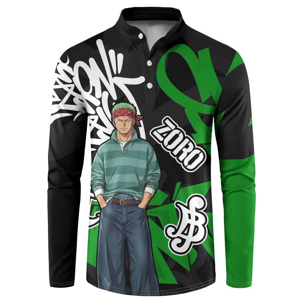 Roronoa Zoro One Piece Button Sweatshirt Graffiti Street Art Anime Collage