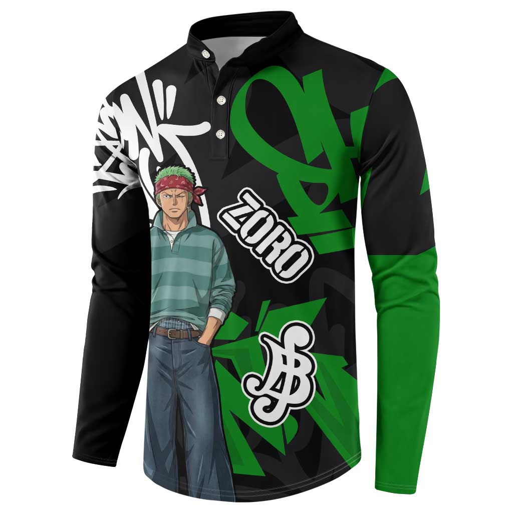 Roronoa Zoro One Piece Button Sweatshirt Graffiti Street Art Anime Collage