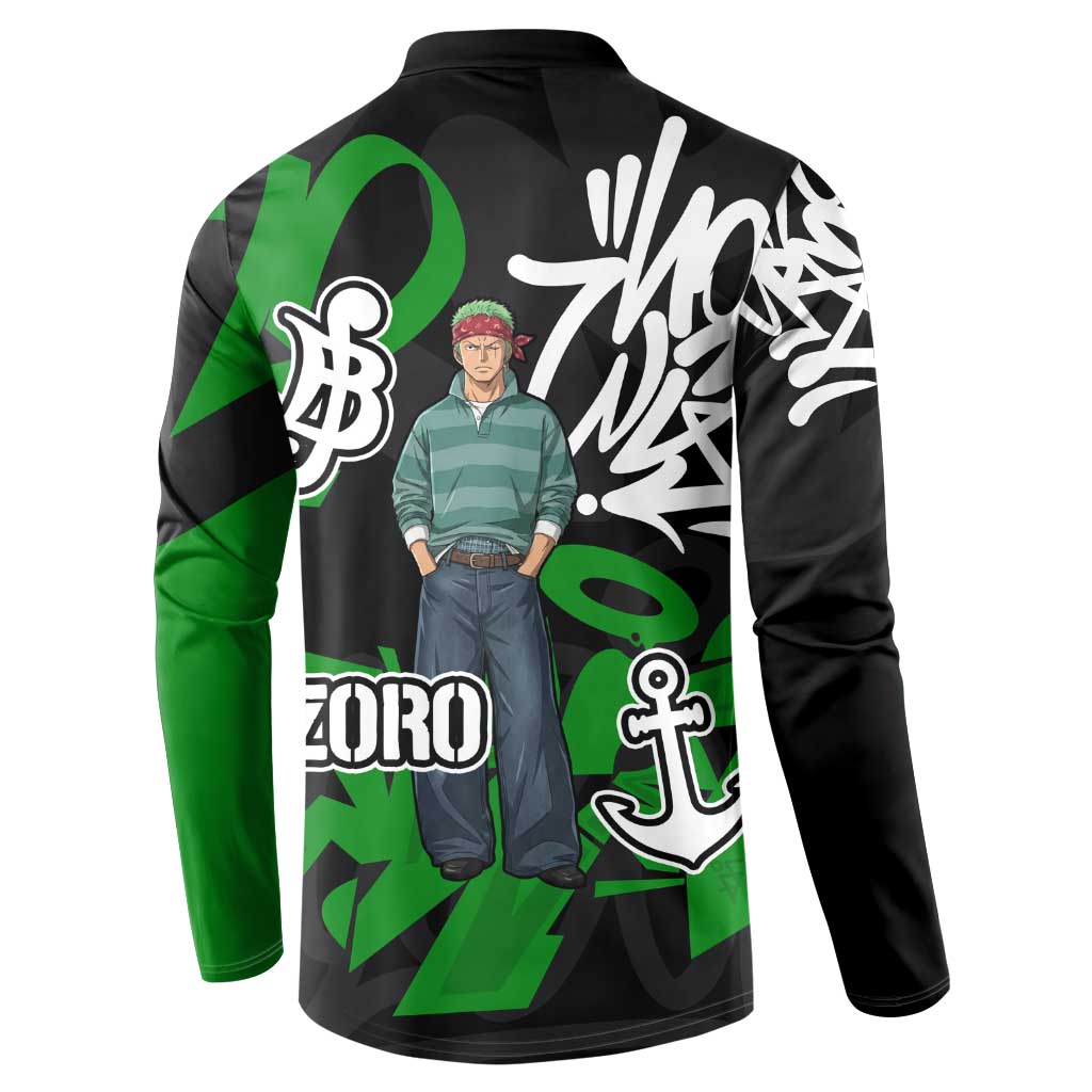 Roronoa Zoro One Piece Button Sweatshirt Graffiti Street Art Anime Collage