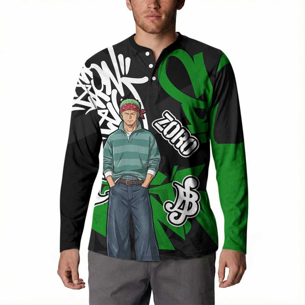 Roronoa Zoro One Piece Button Sweatshirt Graffiti Street Art Anime Collage