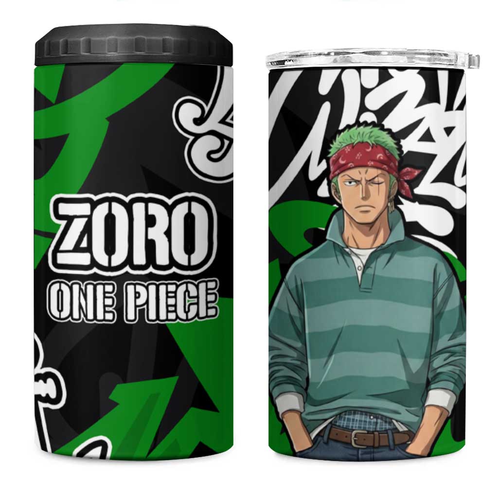 Roronoa Zoro One Piece 4 in 1 Can Cooler Tumbler Graffiti Street Art Anime Collage