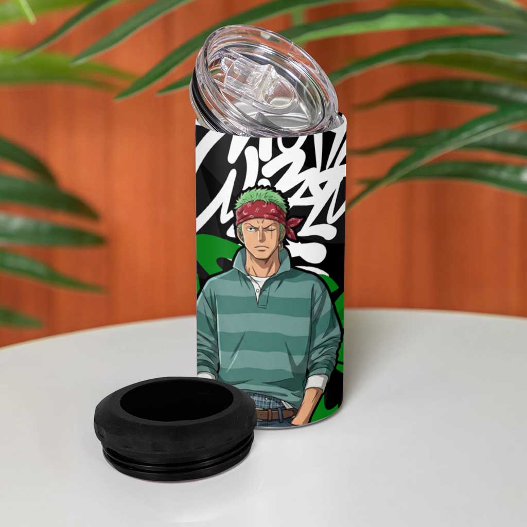 Roronoa Zoro One Piece 4 in 1 Can Cooler Tumbler Graffiti Street Art Anime Collage