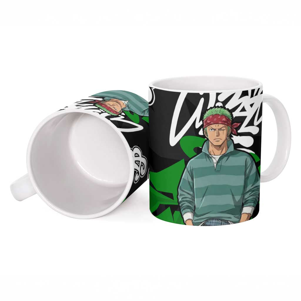 Roronoa Zoro One Piece Ceramic Mug Graffiti Street Art Anime Collage