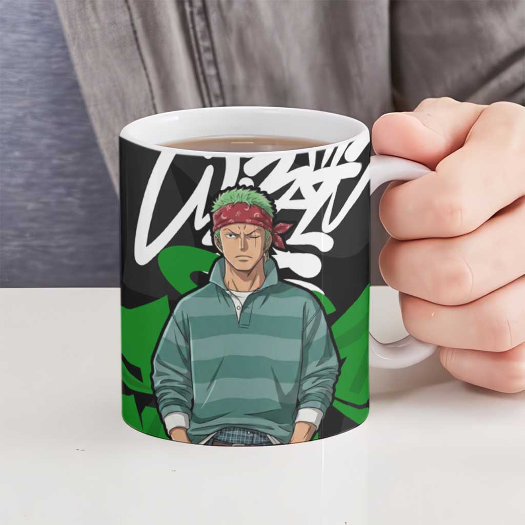 Roronoa Zoro One Piece Ceramic Mug Graffiti Street Art Anime Collage