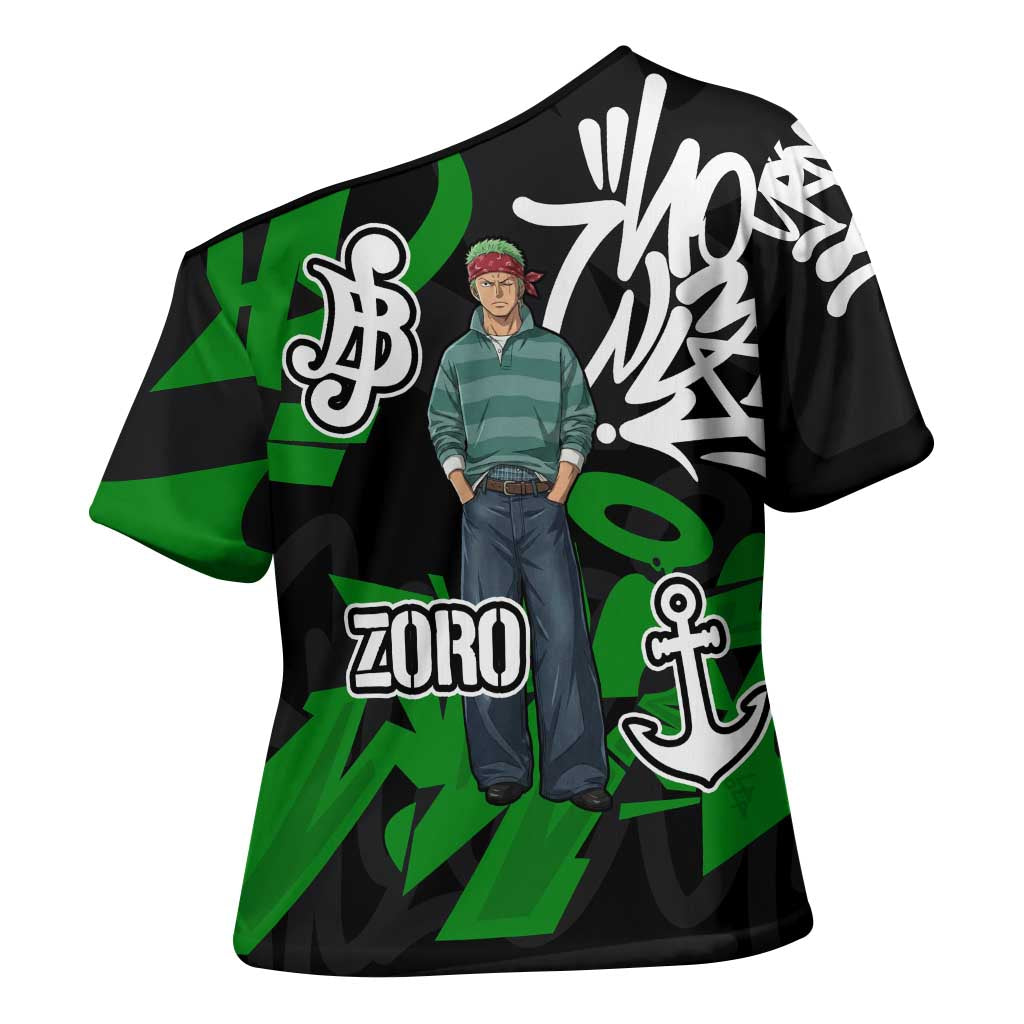 Roronoa Zoro One Piece Cross Shoulder Shirt Graffiti Street Art Anime Collage