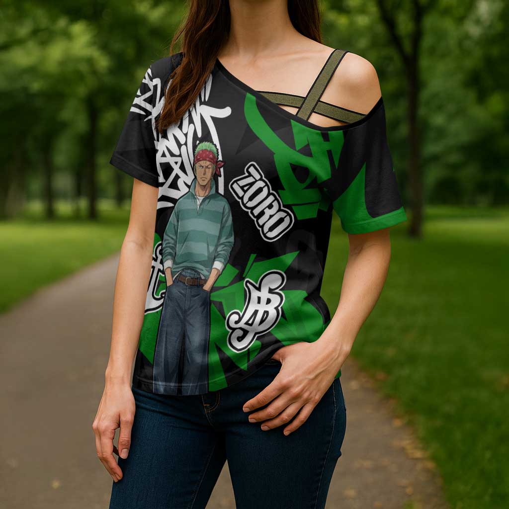 Roronoa Zoro One Piece Cross Shoulder Shirt Graffiti Street Art Anime Collage