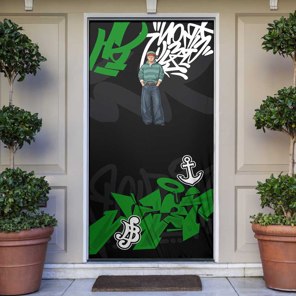 Roronoa Zoro One Piece Door Cover Graffiti Street Art Anime Collage