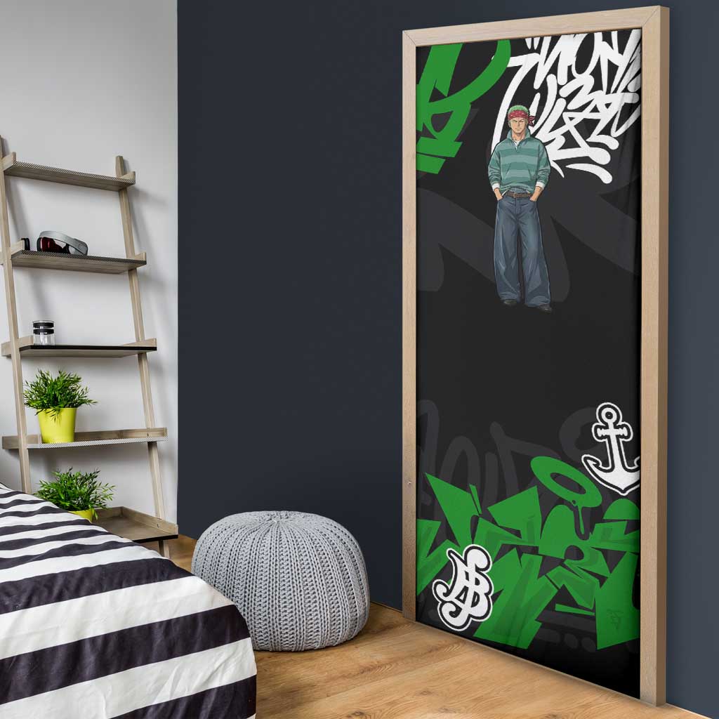 Roronoa Zoro One Piece Door Cover Graffiti Street Art Anime Collage