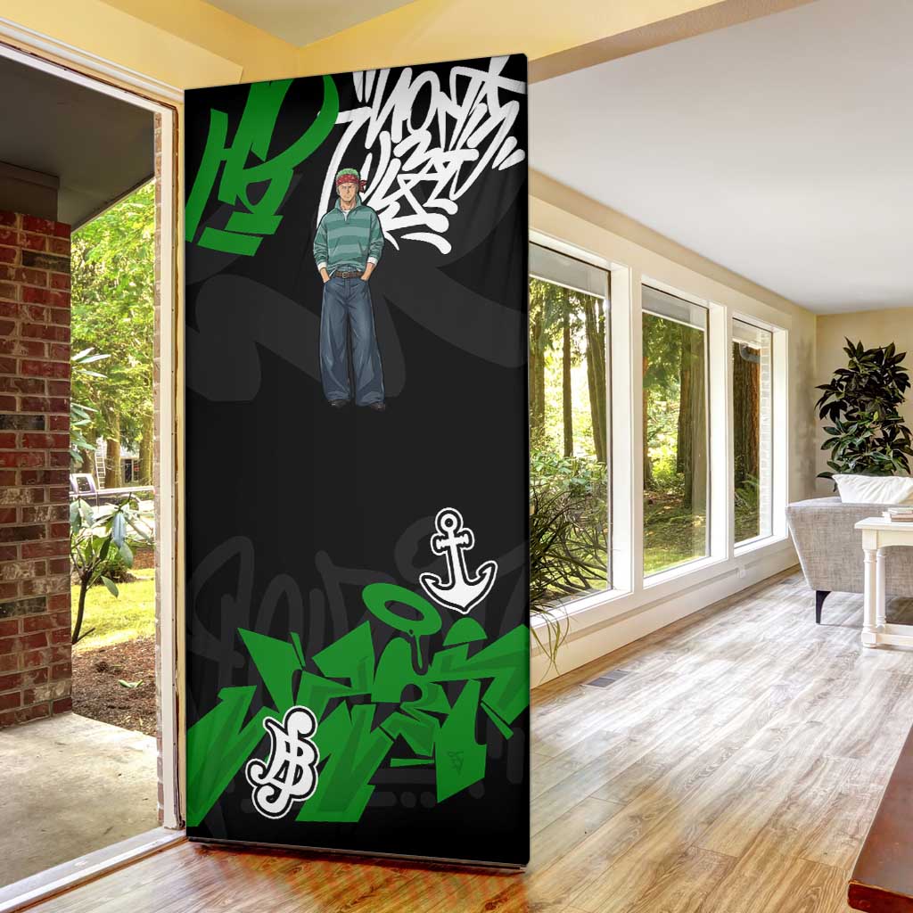 Roronoa Zoro One Piece Door Cover Graffiti Street Art Anime Collage