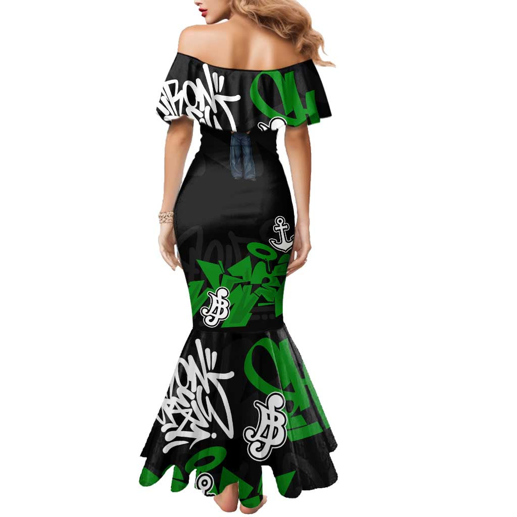 Roronoa Zoro One Piece Family Matching Mermaid Dress and Hawaiian Shirt Graffiti Street Art Anime Collage