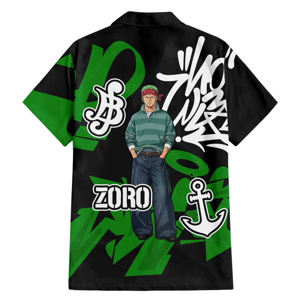 Roronoa Zoro One Piece Family Matching Off Shoulder Maxi Dress and Hawaiian Shirt Graffiti Street Art Anime Collage