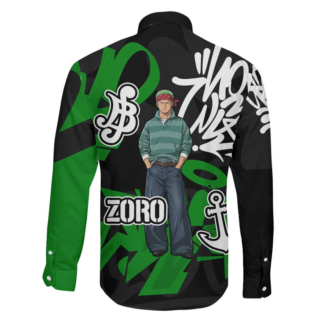 Roronoa Zoro One Piece Family Matching Off Shoulder Maxi Dress and Hawaiian Shirt Graffiti Street Art Anime Collage