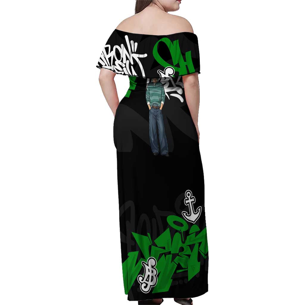 Roronoa Zoro One Piece Family Matching Off Shoulder Maxi Dress and Hawaiian Shirt Graffiti Street Art Anime Collage
