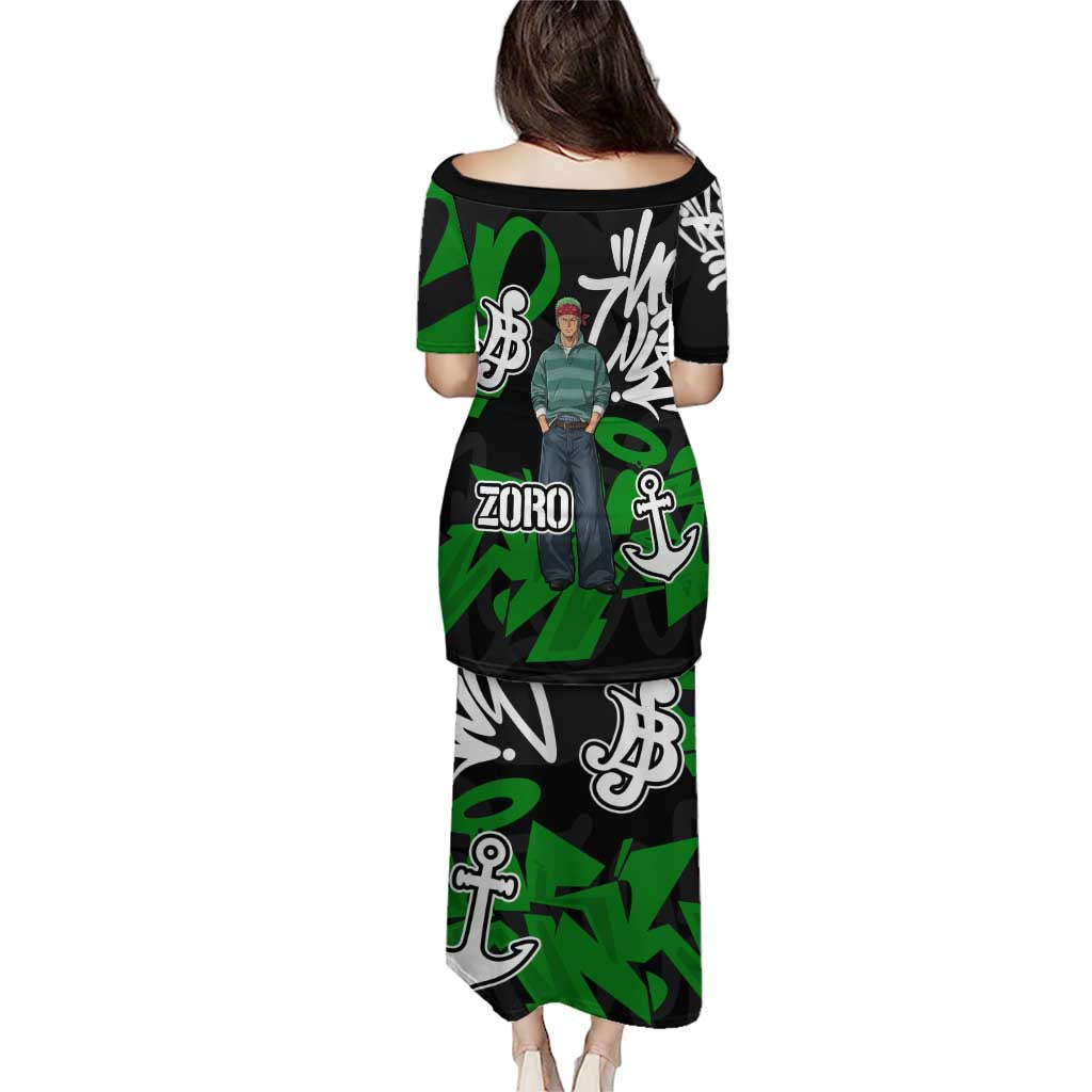 Roronoa Zoro One Piece Family Matching Puletasi and Hawaiian Shirt Graffiti Street Art Anime Collage