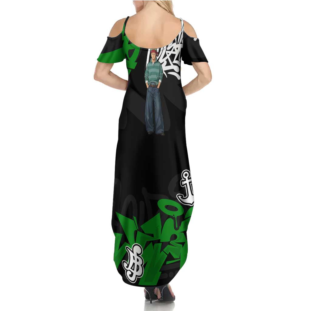 Roronoa Zoro One Piece Family Matching Summer Maxi Dress and Hawaiian Shirt Graffiti Street Art Anime Collage