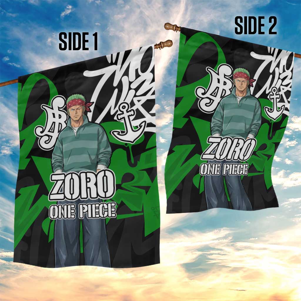 Roronoa Zoro One Piece Garden Flag Graffiti Street Art Anime Collage