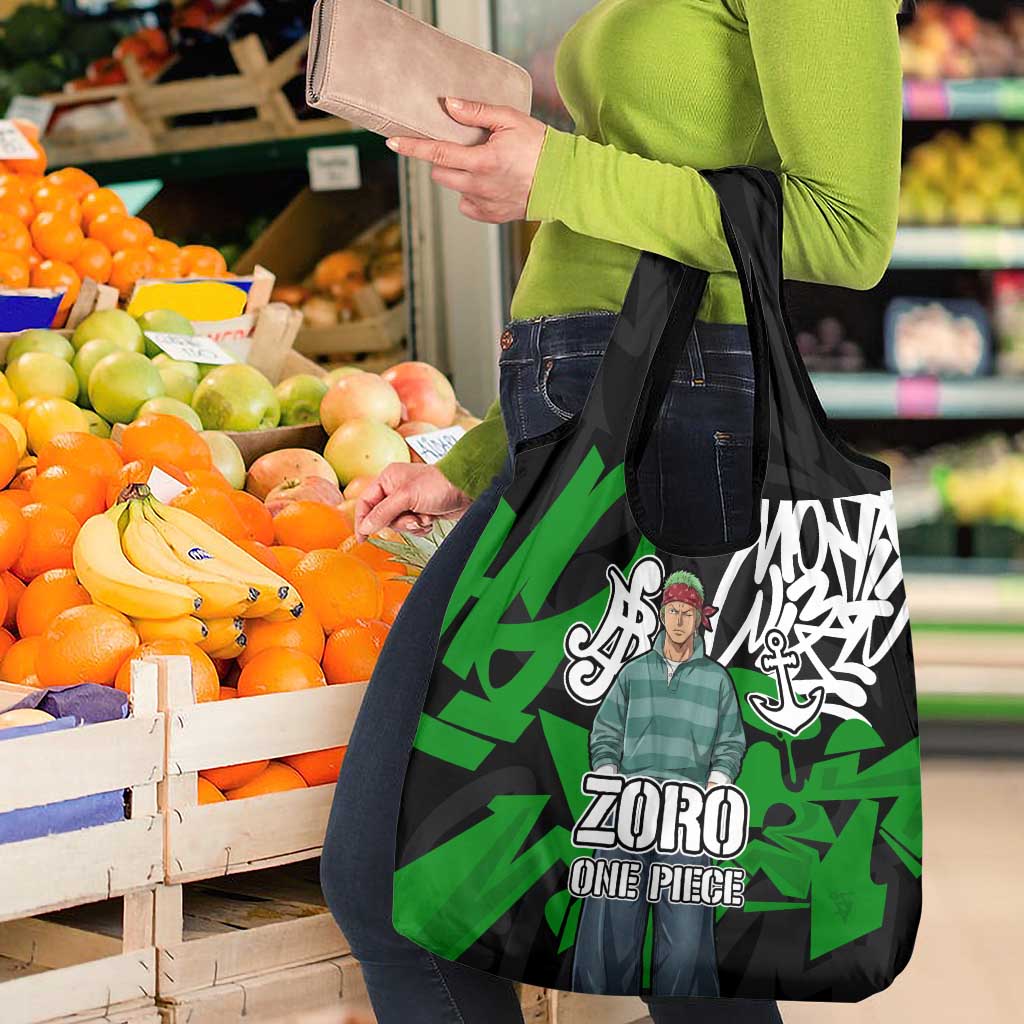 Roronoa Zoro One Piece Grocery Bag Graffiti Street Art Anime Collage