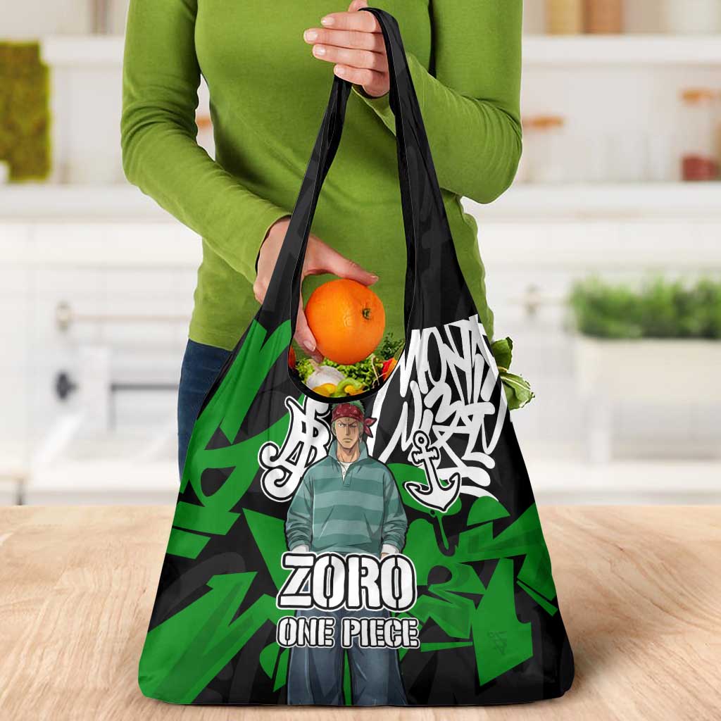Roronoa Zoro One Piece Grocery Bag Graffiti Street Art Anime Collage