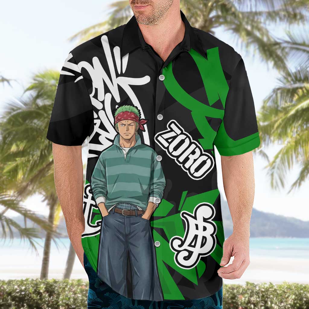 Roronoa Zoro One Piece Hawaiian Shirt Graffiti Street Art Anime Collage