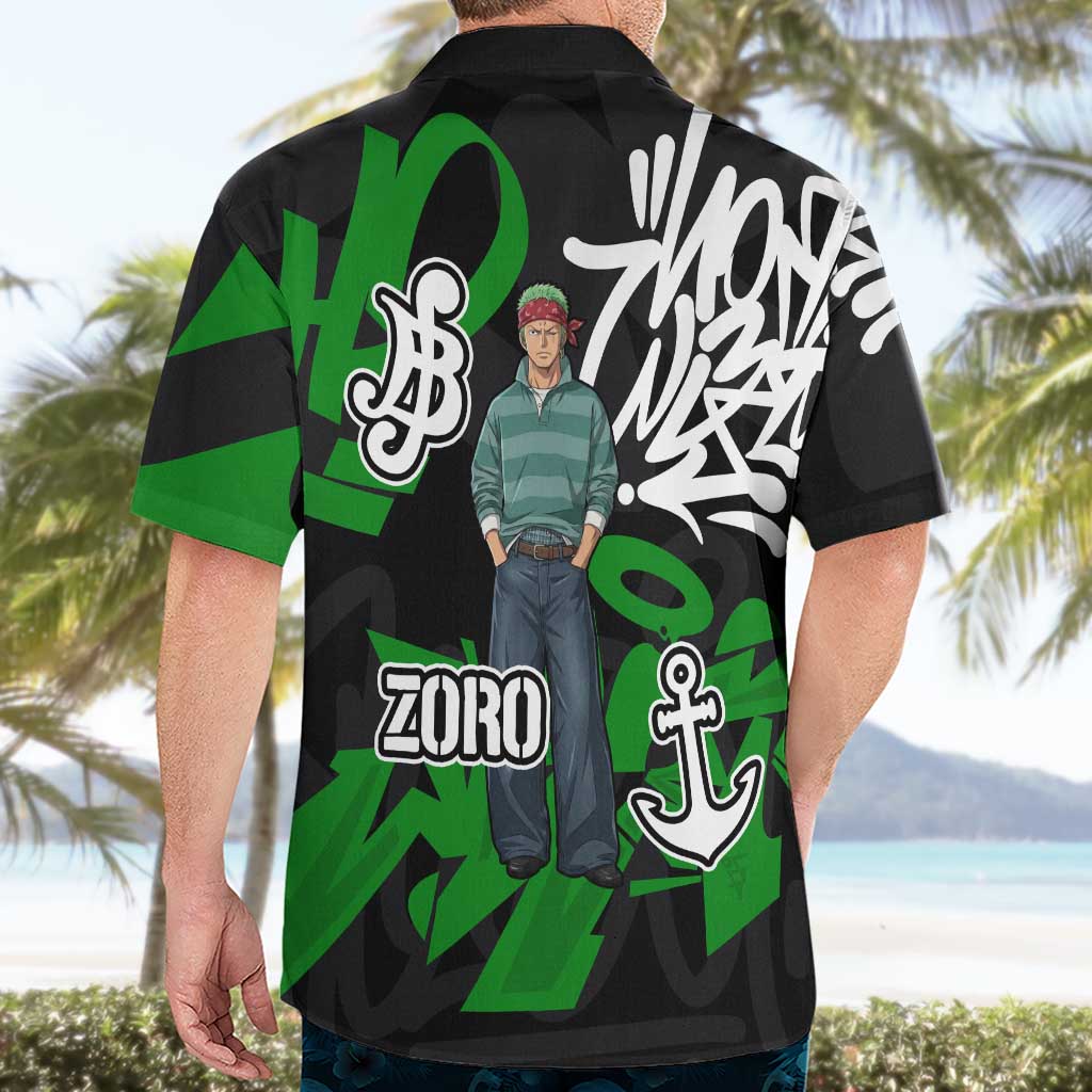 Roronoa Zoro One Piece Hawaiian Shirt Graffiti Street Art Anime Collage