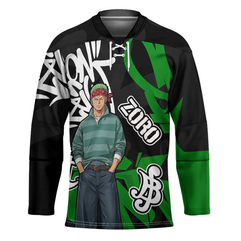 Roronoa Zoro One Piece Hockey Jersey Graffiti Street Art Anime Collage