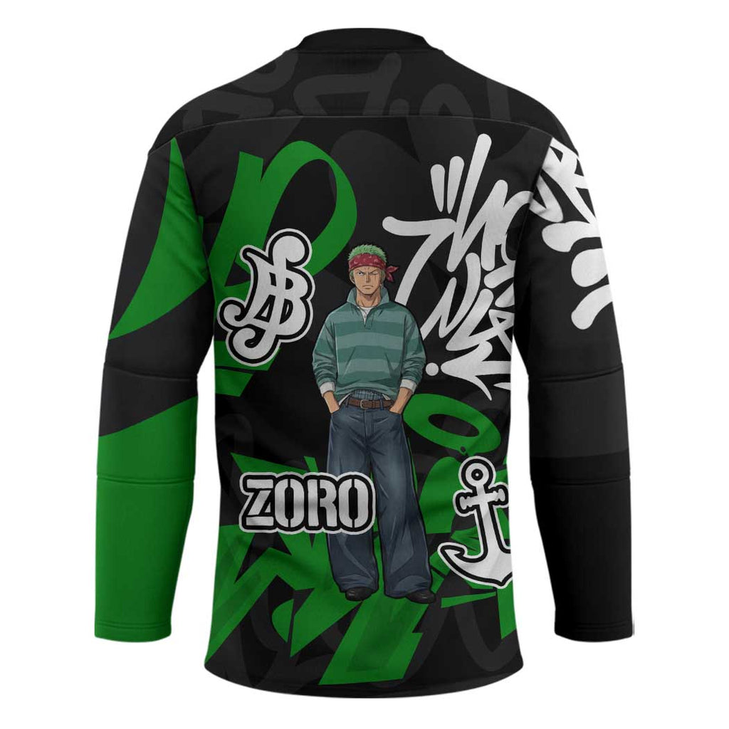 Roronoa Zoro One Piece Hockey Jersey Graffiti Street Art Anime Collage