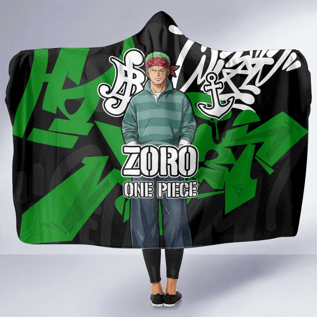 Roronoa Zoro One Piece Hooded Blanket Graffiti Street Art Anime Collage